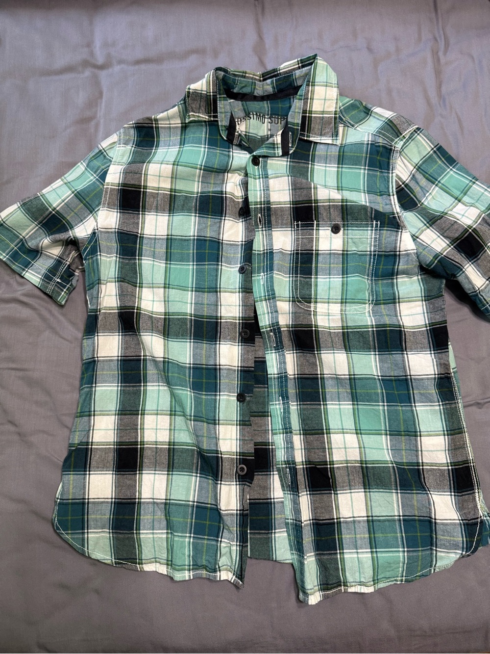 Mossimo Supply Co. Short-Sleeve Plaid Button-Up Shirt - Green/White/Black